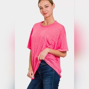 Zenana Pocketed Round Neck Dropped Shoulder T-Shirt
